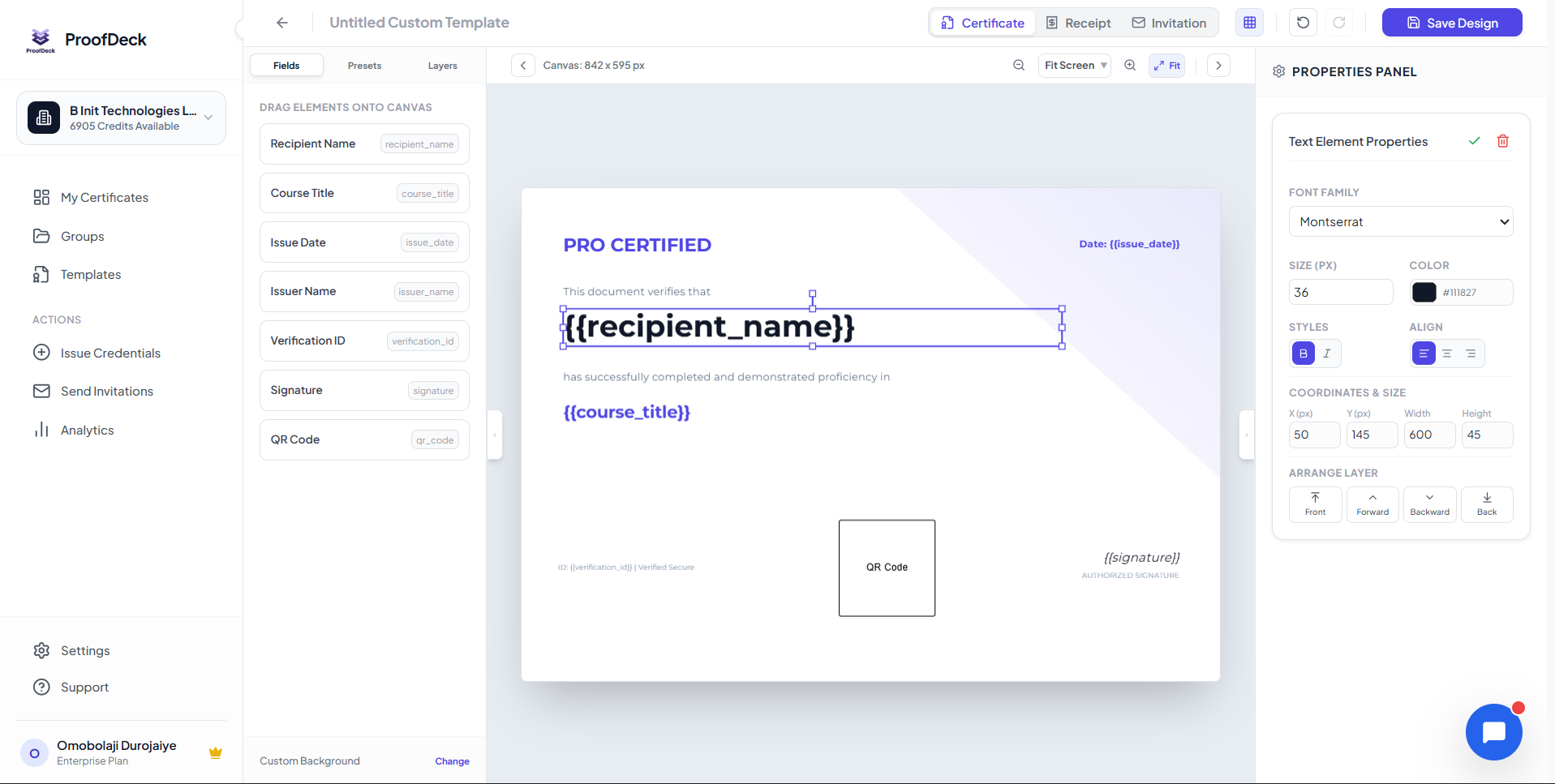 Design certificates in minutes