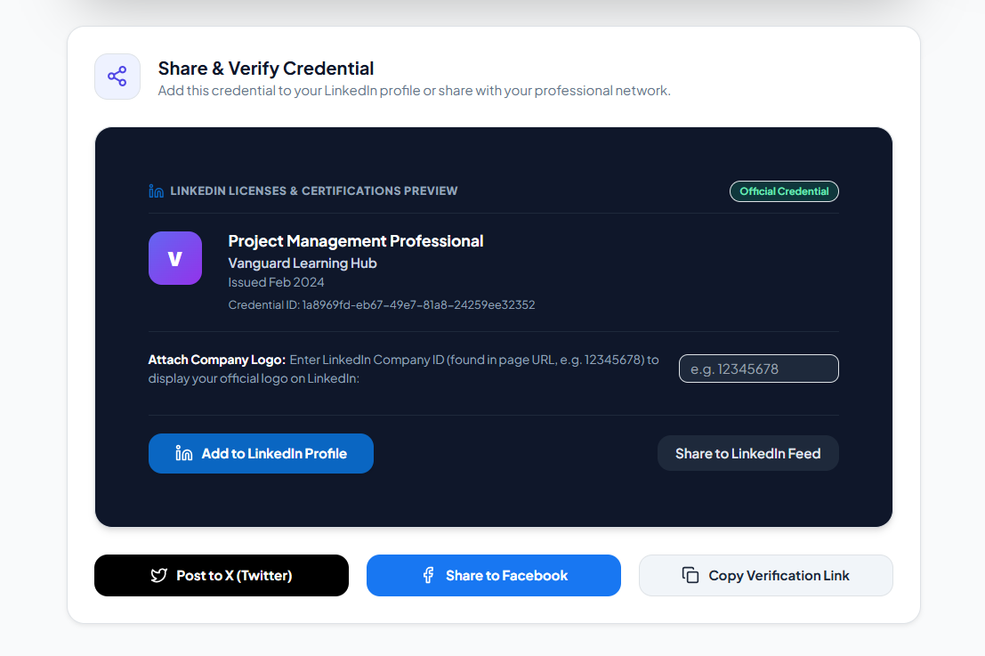Prove authenticity & share to LinkedIn
